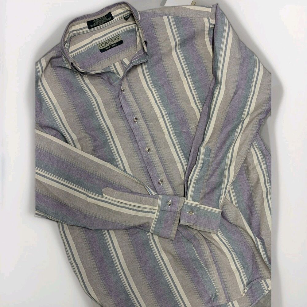 Vintage Grampacore Striped‎ Oxford Button Front Shirt - Reed St James Large